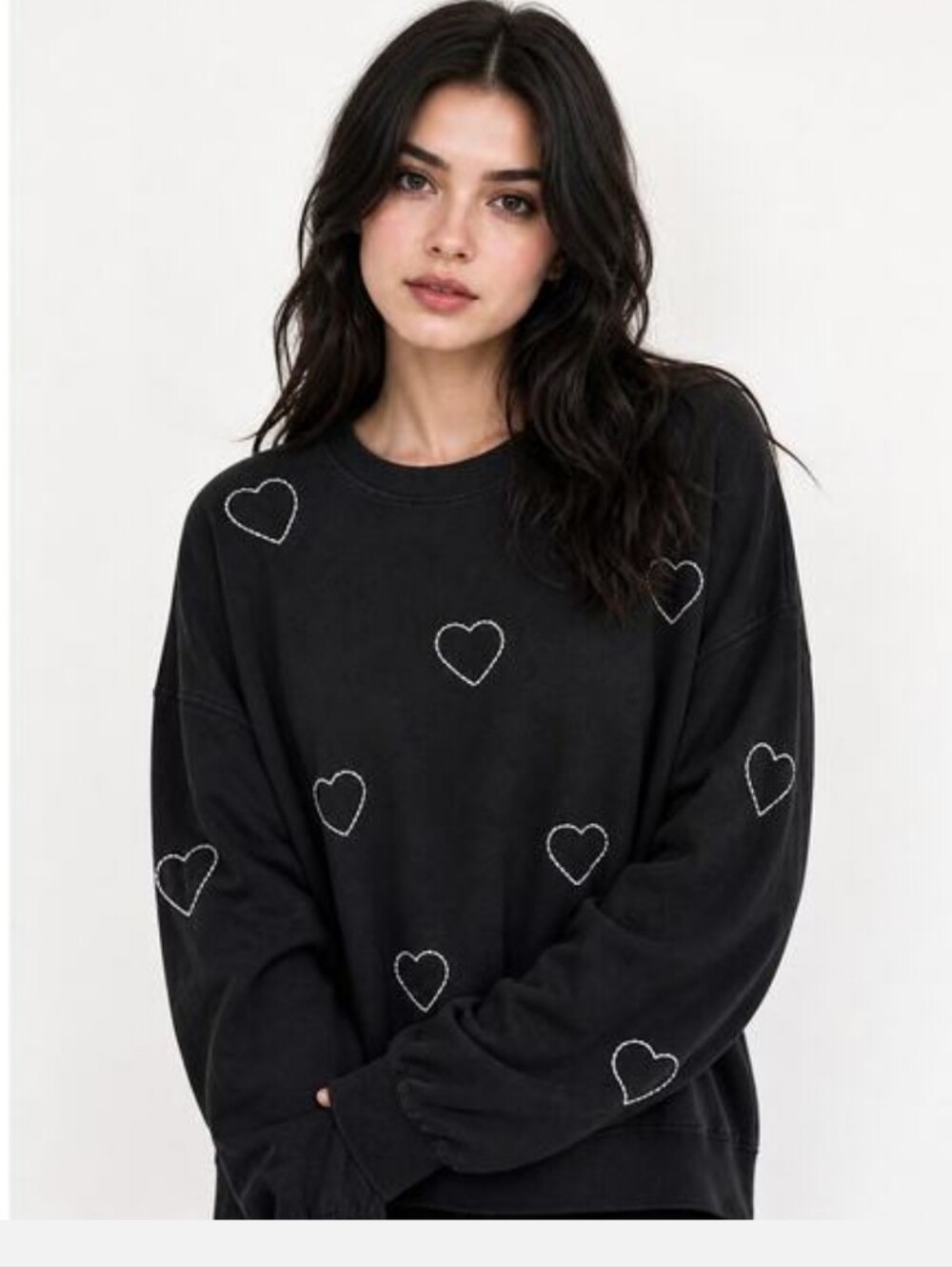 CHRLDR Black Heart Embroidered Women's Top XL